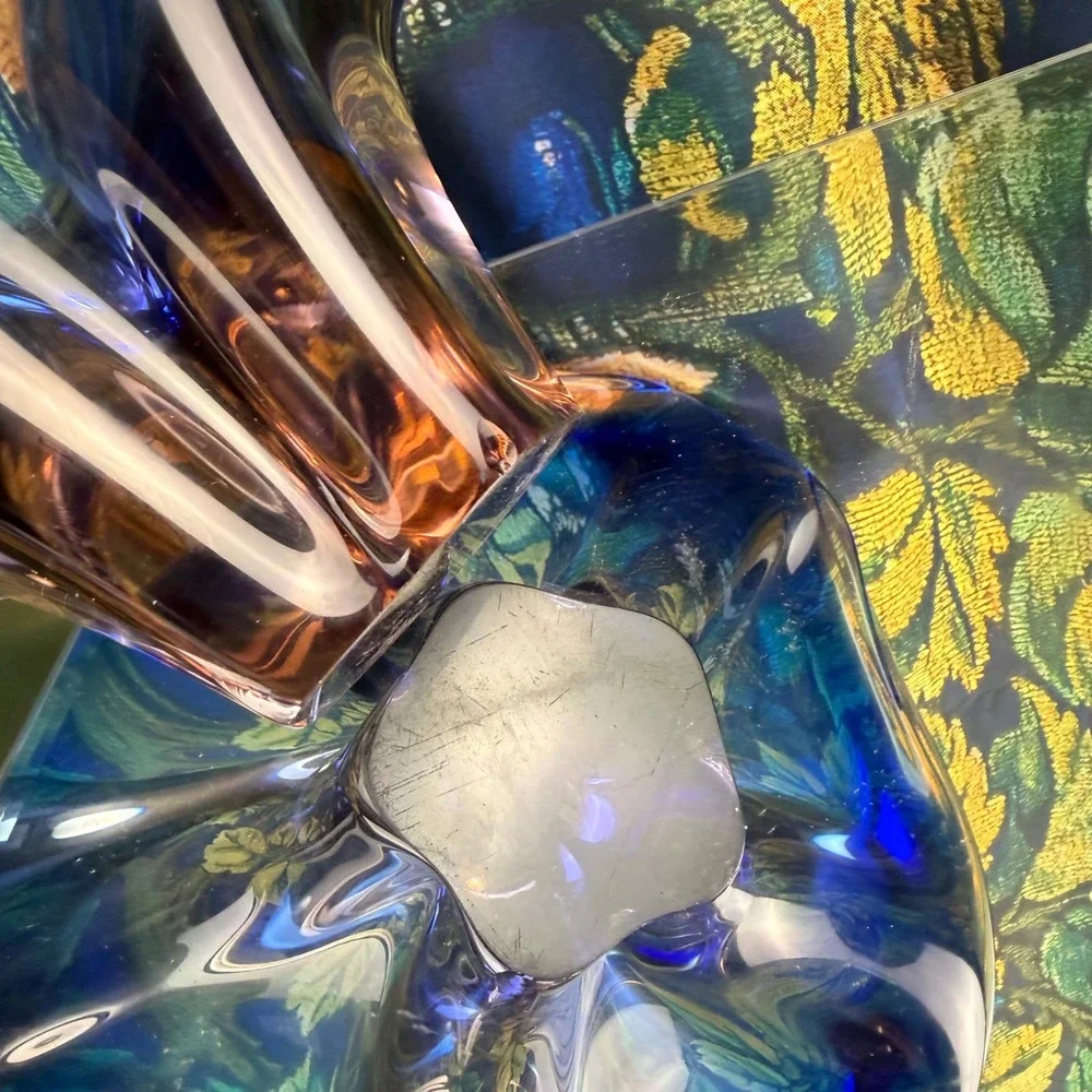 Joseph Hospodka Chribska Art Glass Bowl Blue Amber Sommerso Mid Century Modern